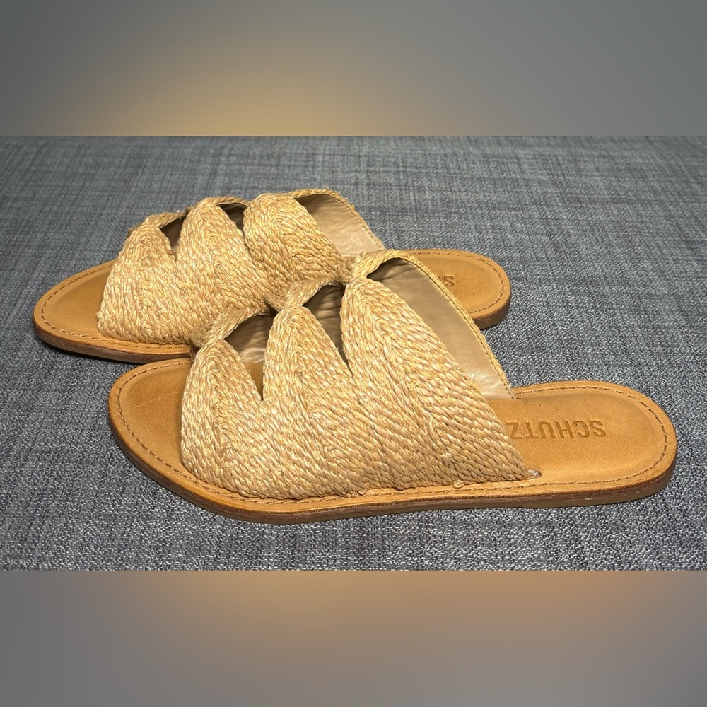 SCHUTZ Ivy Woven Flat Sandals Natural Raffia - Picture 5 of 8